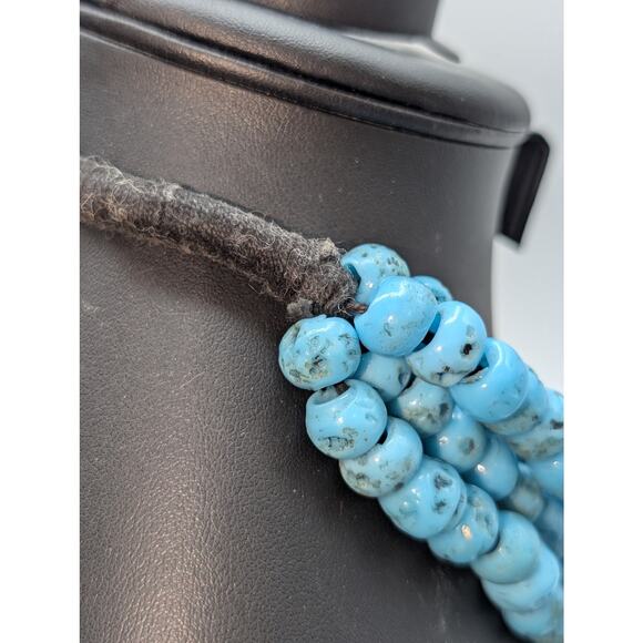 Vintage Four Strand Turquoise Glass African Trade Bead 22" Necklace - Picture 4 of 10